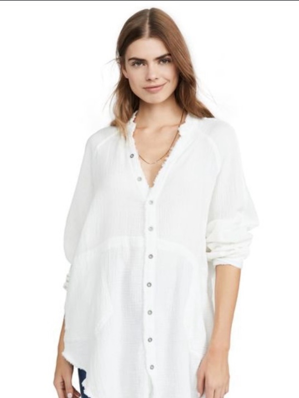 Relaxed White Button-Front Tunic Top